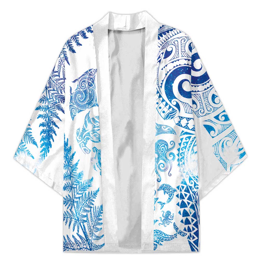 New Zealand Sea Animals Kimono with Maori Koru Tribal Tattoo and Silver Ferns Galaxy Style LT03 Unisex Multicolor - Polynesian Pride