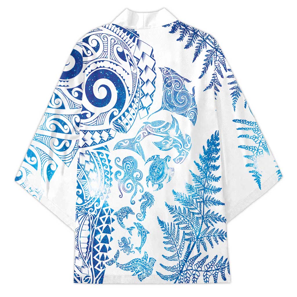 New Zealand Sea Animals Kimono with Maori Koru Tribal Tattoo and Silver Ferns Galaxy Style LT03 - Polynesian Pride