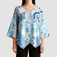 New Zealand Sea Animals Kimono Sleeve Blouse with Maori Koru Tribal Tattoo and Silver Ferns Galaxy Style LT03 - Polynesian Pride