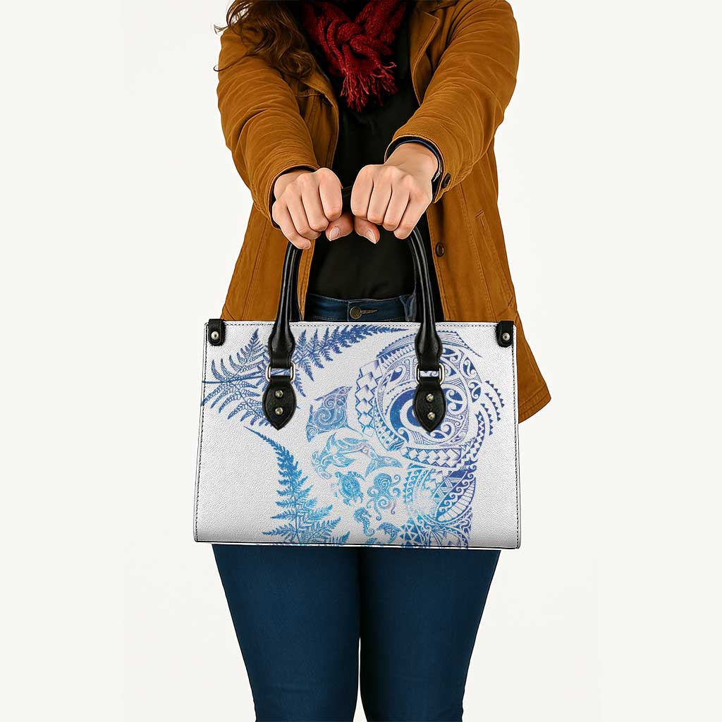 New Zealand Sea Animals Leather Bag with Maori Koru Tribal Tattoo and Silver Ferns Galaxy Style LT03 - Polynesian Pride