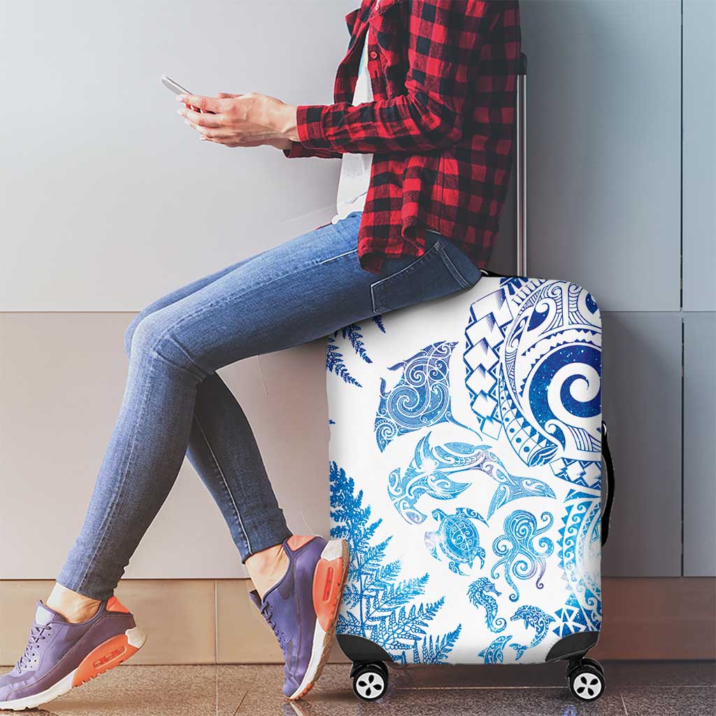 New Zealand Sea Animals Luggage Cover with Maori Koru Tribal Tattoo and Silver Ferns Galaxy Style LT03 - Polynesian Pride