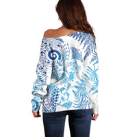 New Zealand Sea Animals Off Shoulder Sweater with Maori Koru Tribal Tattoo and Silver Ferns Galaxy Style LT03 - Polynesian Pride