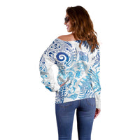 New Zealand Sea Animals Off Shoulder Sweater with Maori Koru Tribal Tattoo and Silver Ferns Galaxy Style LT03 - Polynesian Pride