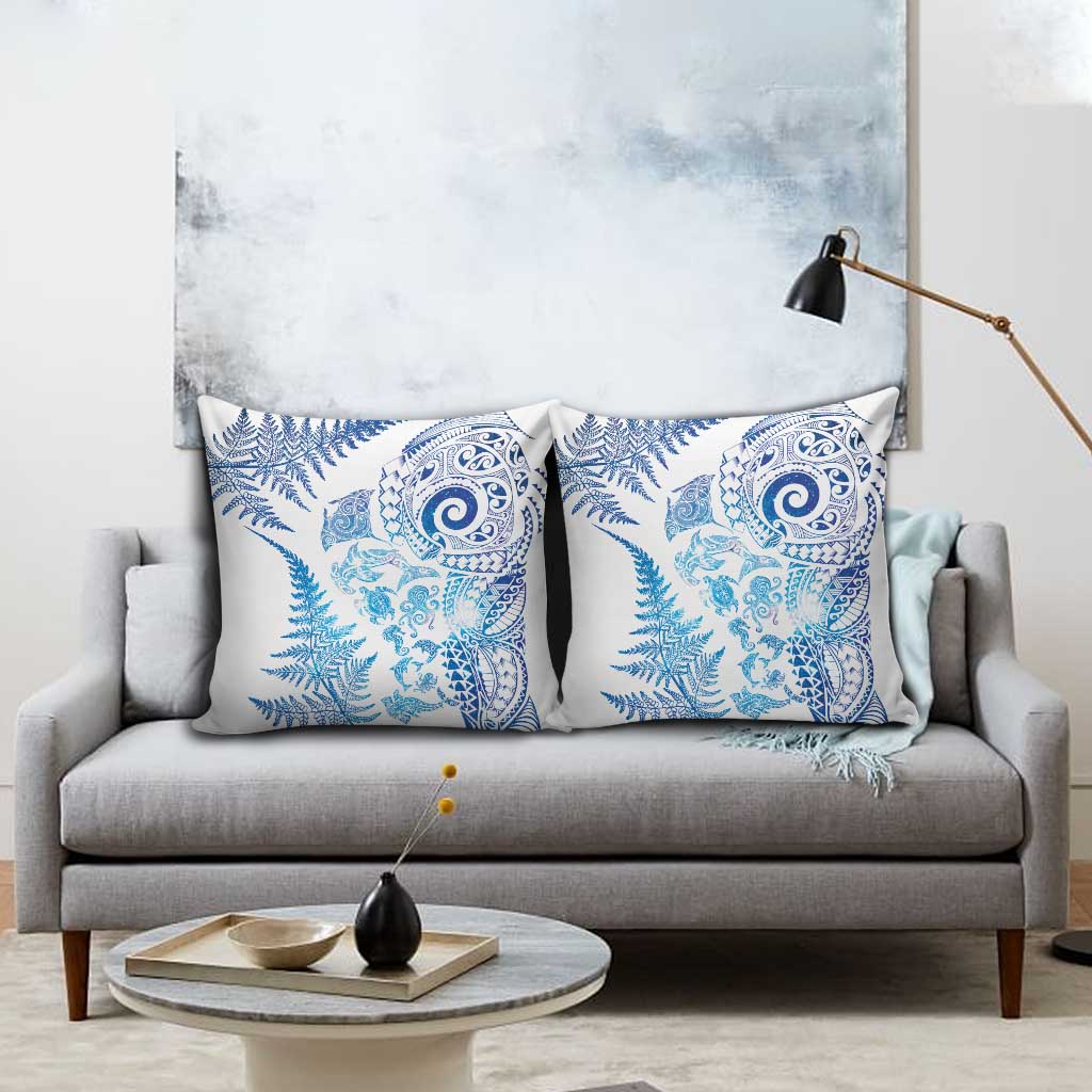 New Zealand Sea Animals Pillow Cover with Maori Koru Tribal Tattoo and Silver Ferns Galaxy Style LT03 - Polynesian Pride