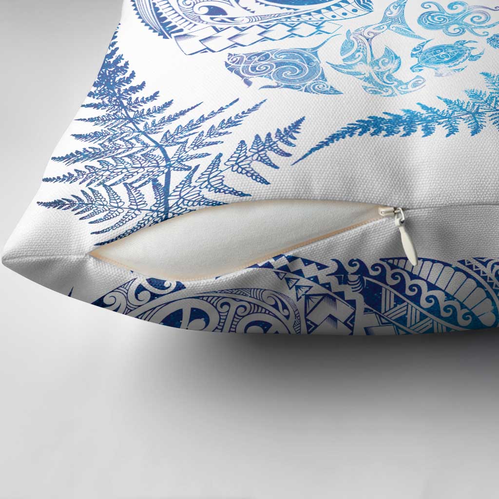 New Zealand Sea Animals Pillow Cover with Maori Koru Tribal Tattoo and Silver Ferns Galaxy Style LT03 - Polynesian Pride
