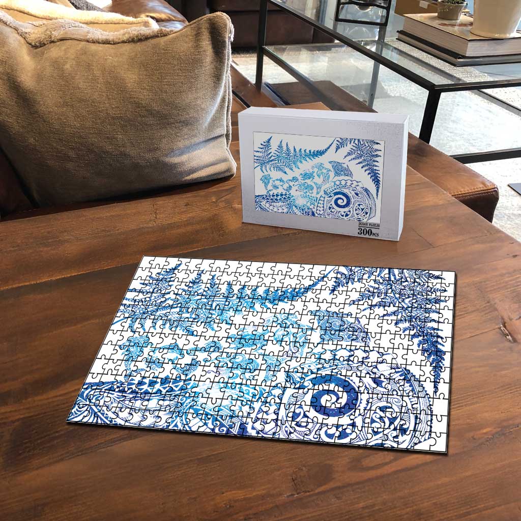New Zealand Sea Animals Puzzle with Maori Koru Tribal Tattoo and Silver Ferns Galaxy Style