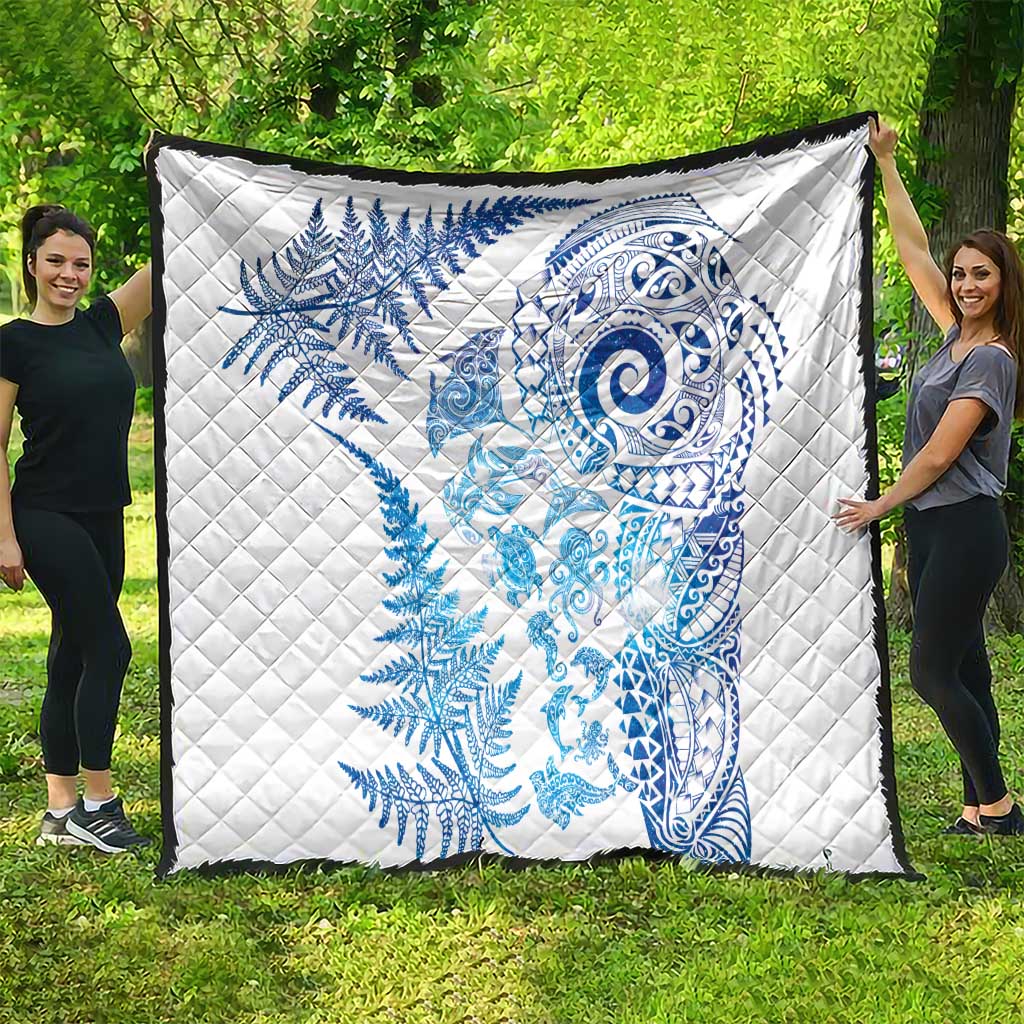 New Zealand Sea Animals Quilt with Maori Koru Tribal Tattoo and Silver Ferns Galaxy Style LT03 - Polynesian Pride