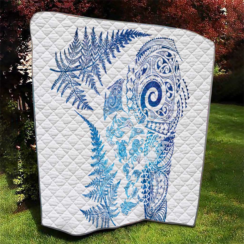 New Zealand Sea Animals Quilt with Maori Koru Tribal Tattoo and Silver Ferns Galaxy Style LT03 - Polynesian Pride