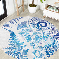 New Zealand Sea Animals Round Carpet with Maori Koru Tribal Tattoo and Silver Ferns Galaxy Style LT03 Multicolor - Polynesian Pride