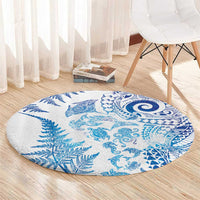 New Zealand Sea Animals Round Carpet with Maori Koru Tribal Tattoo and Silver Ferns Galaxy Style LT03 - Polynesian Pride
