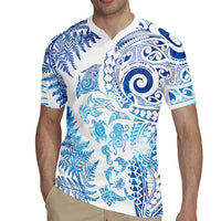 New Zealand Sea Animals Rugby Jersey with Maori Koru Tribal Tattoo and Silver Ferns Galaxy Style LT03 - Polynesian Pride