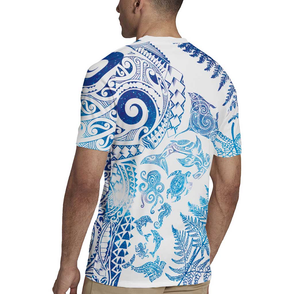 New Zealand Sea Animals Rugby Jersey with Maori Koru Tribal Tattoo and Silver Ferns Galaxy Style LT03 - Polynesian Pride