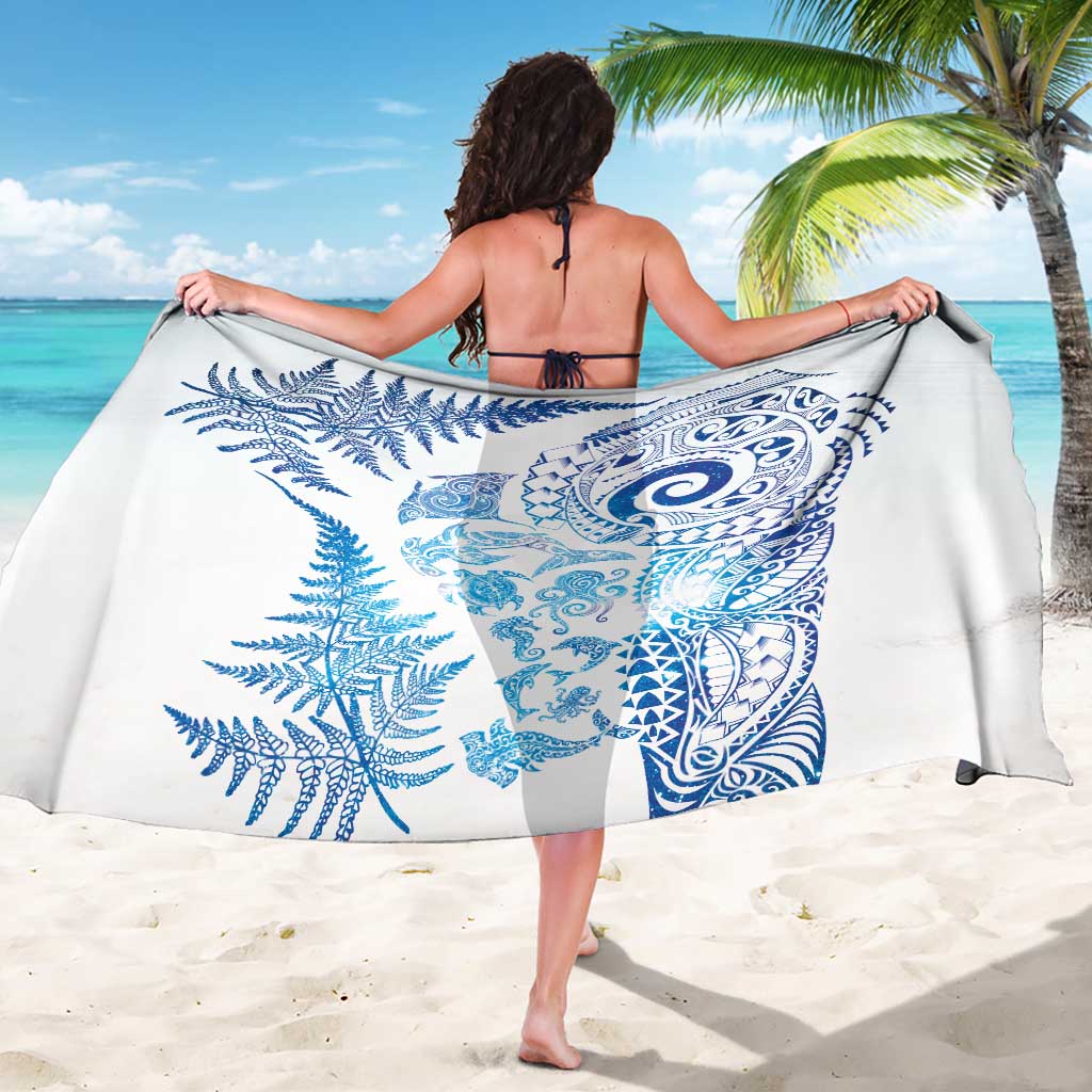 New Zealand Sea Animals Sarong with Maori Koru Tribal Tattoo and Silver Ferns Galaxy Style LT03 - Polynesian Pride