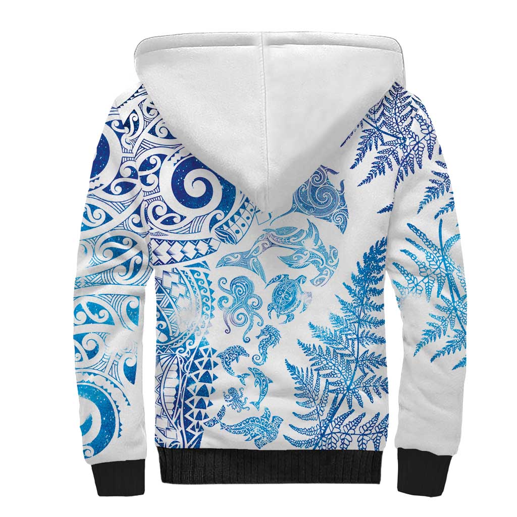 New Zealand Sea Animals Sherpa Hoodie with Maori Koru Tribal Tattoo and Silver Ferns Galaxy Style LT03 - Polynesian Pride