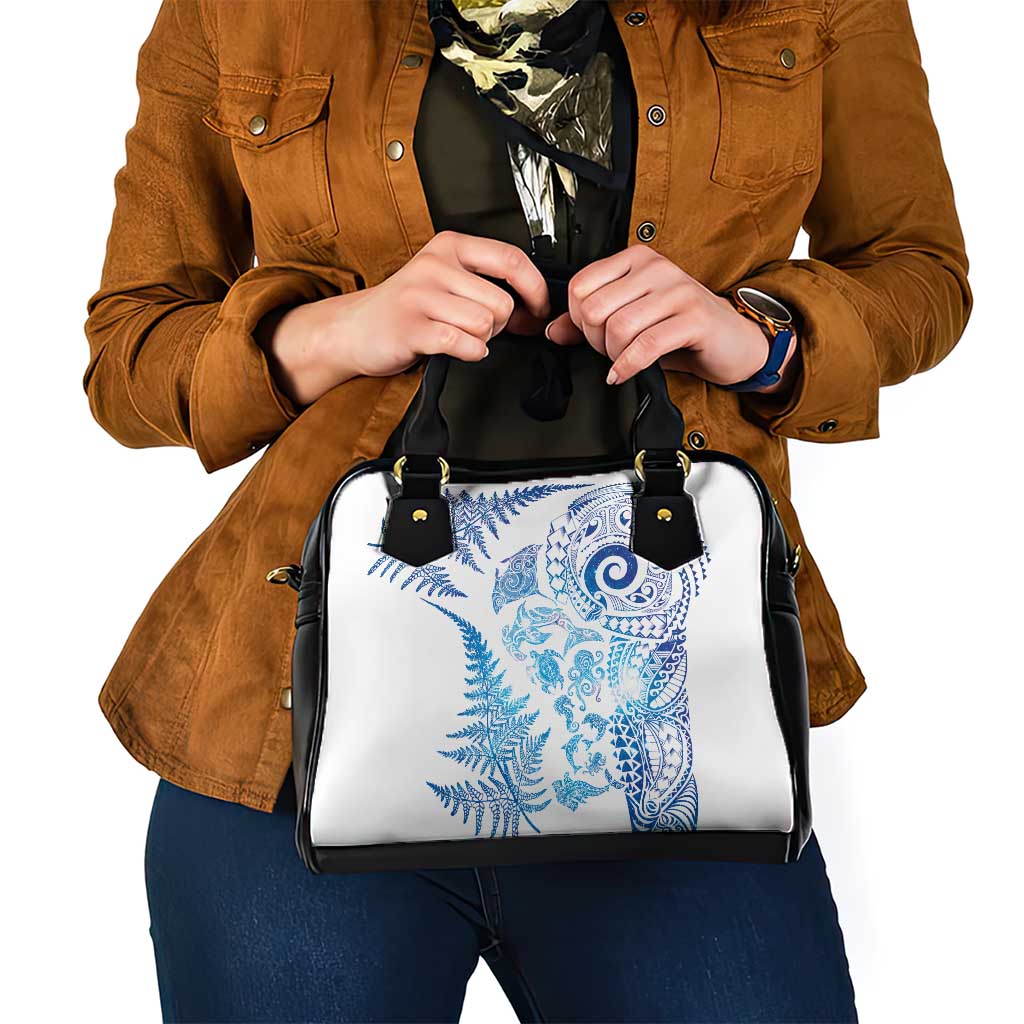 New Zealand Sea Animals Shoulder Handbag with Maori Koru Tribal Tattoo and Silver Ferns Galaxy Style LT03 - Polynesian Pride