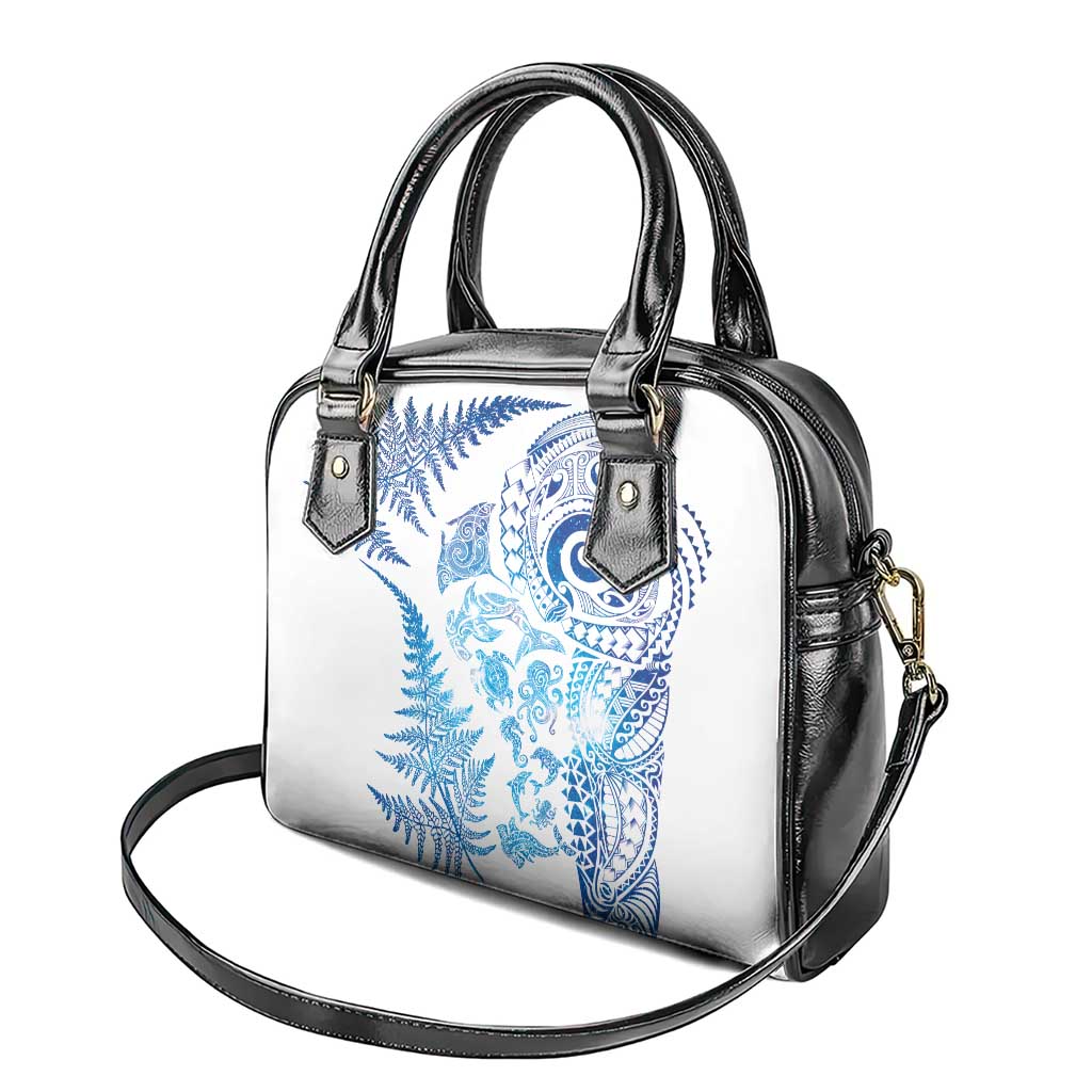 New Zealand Sea Animals Shoulder Handbag with Maori Koru Tribal Tattoo and Silver Ferns Galaxy Style LT03 - Polynesian Pride
