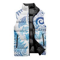 New Zealand Sea Animals Sleeveless Puffer Jacket with Maori Koru Tribal Tattoo and Silver Ferns Galaxy Style LT03 - Polynesian Pride