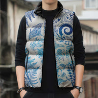 New Zealand Sea Animals Sleeveless Puffer Jacket with Maori Koru Tribal Tattoo and Silver Ferns Galaxy Style LT03 - Polynesian Pride