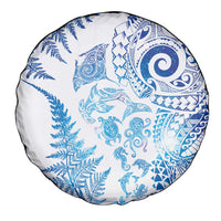 New Zealand Sea Animals Spare Tire Cover with Maori Koru Tribal Tattoo and Silver Ferns Galaxy Style LT03 - Polynesian Pride