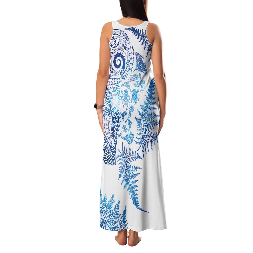New Zealand Sea Animals Tank Maxi Dress with Maori Koru Tribal Tattoo and Silver Ferns Galaxy Style LT03 - Polynesian Pride