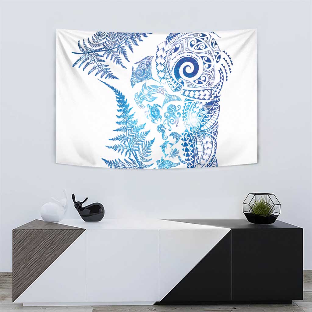 New Zealand Sea Animals Tapestry with Maori Koru Tribal Tattoo and Silver Ferns Galaxy Style LT03 - Polynesian Pride