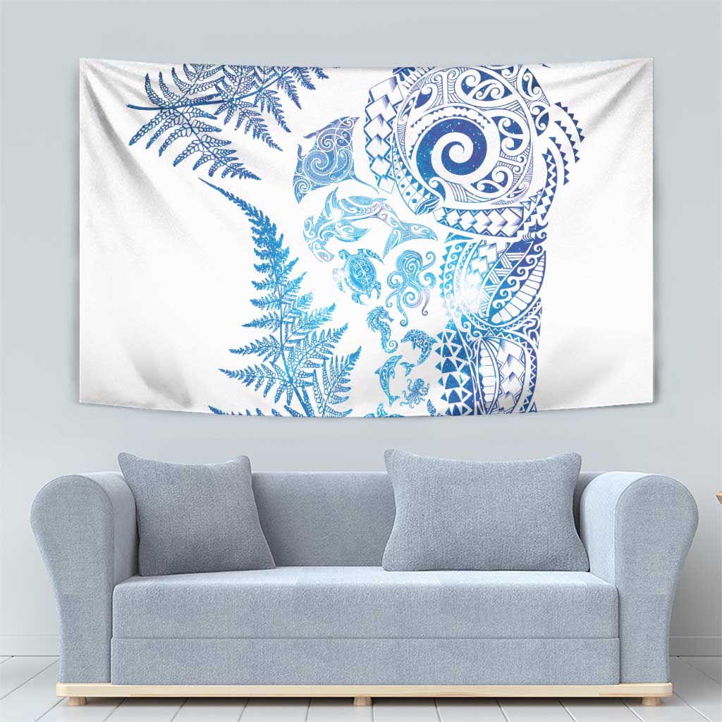 New Zealand Sea Animals Tapestry with Maori Koru Tribal Tattoo and Silver Ferns Galaxy Style LT03 - Polynesian Pride