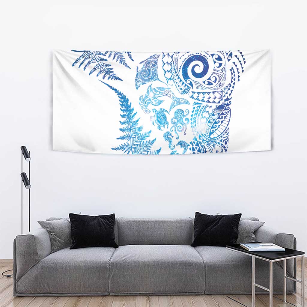 New Zealand Sea Animals Tapestry with Maori Koru Tribal Tattoo and Silver Ferns Galaxy Style LT03 - Polynesian Pride