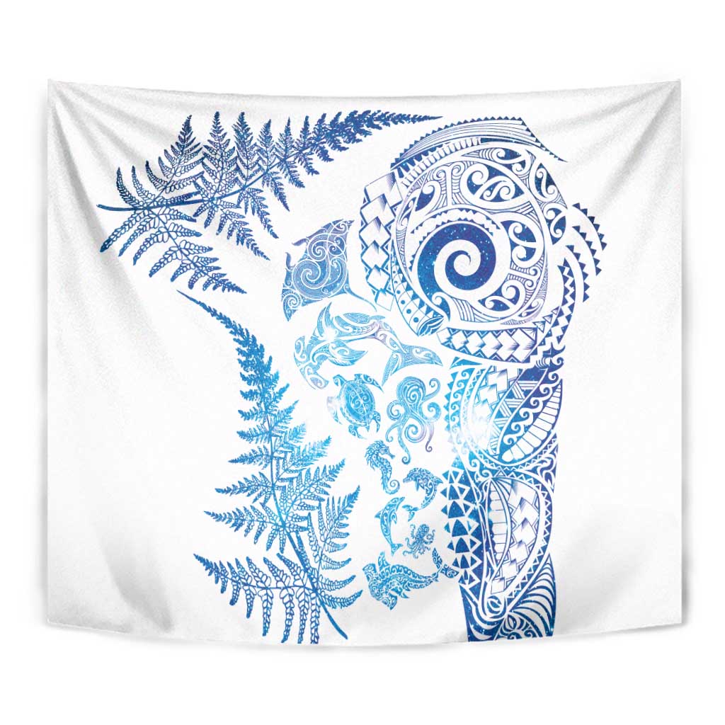 New Zealand Sea Animals Tapestry with Maori Koru Tribal Tattoo and Silver Ferns Galaxy Style LT03 - Polynesian Pride