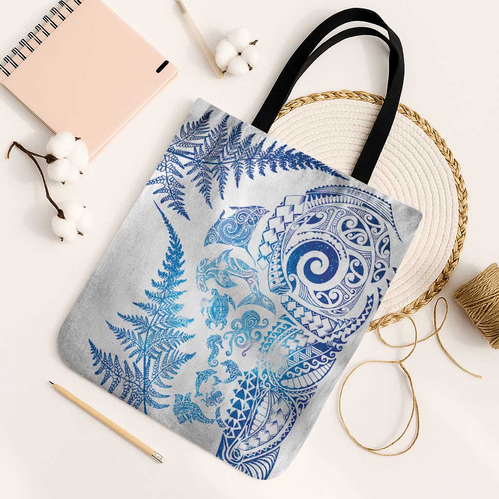 New Zealand Sea Animals Tote Bag with Maori Koru Tribal Tattoo and Silver Ferns Galaxy Style LT03 Black Strap One Size Multicolor - Polynesian Pride