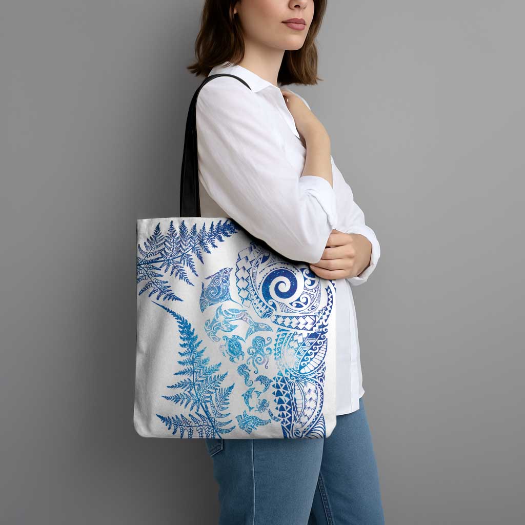 New Zealand Sea Animals Tote Bag with Maori Koru Tribal Tattoo and Silver Ferns Galaxy Style LT03 - Polynesian Pride