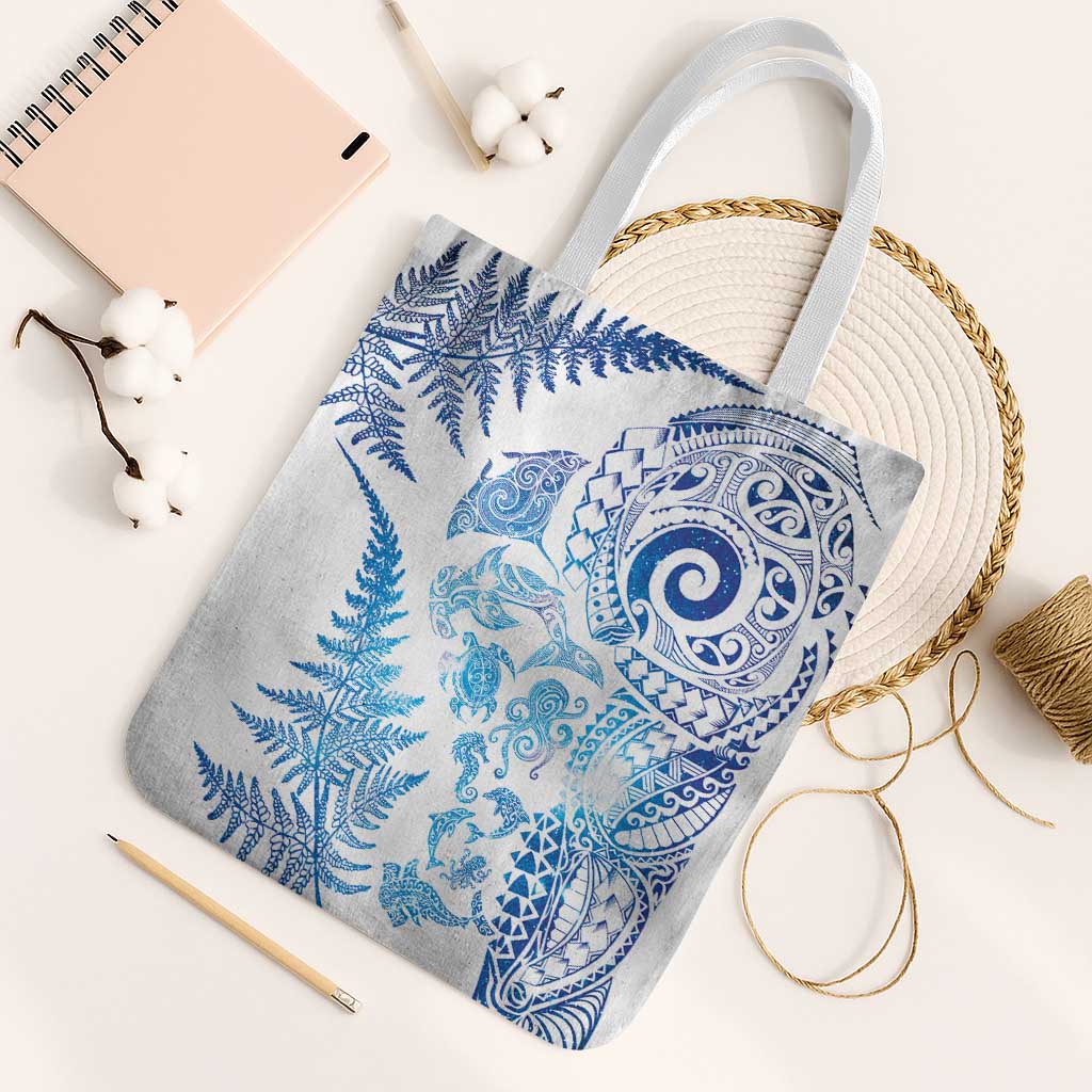 New Zealand Sea Animals Tote Bag with Maori Koru Tribal Tattoo and Silver Ferns Galaxy Style LT03 White Strap One Size Multicolor - Polynesian Pride