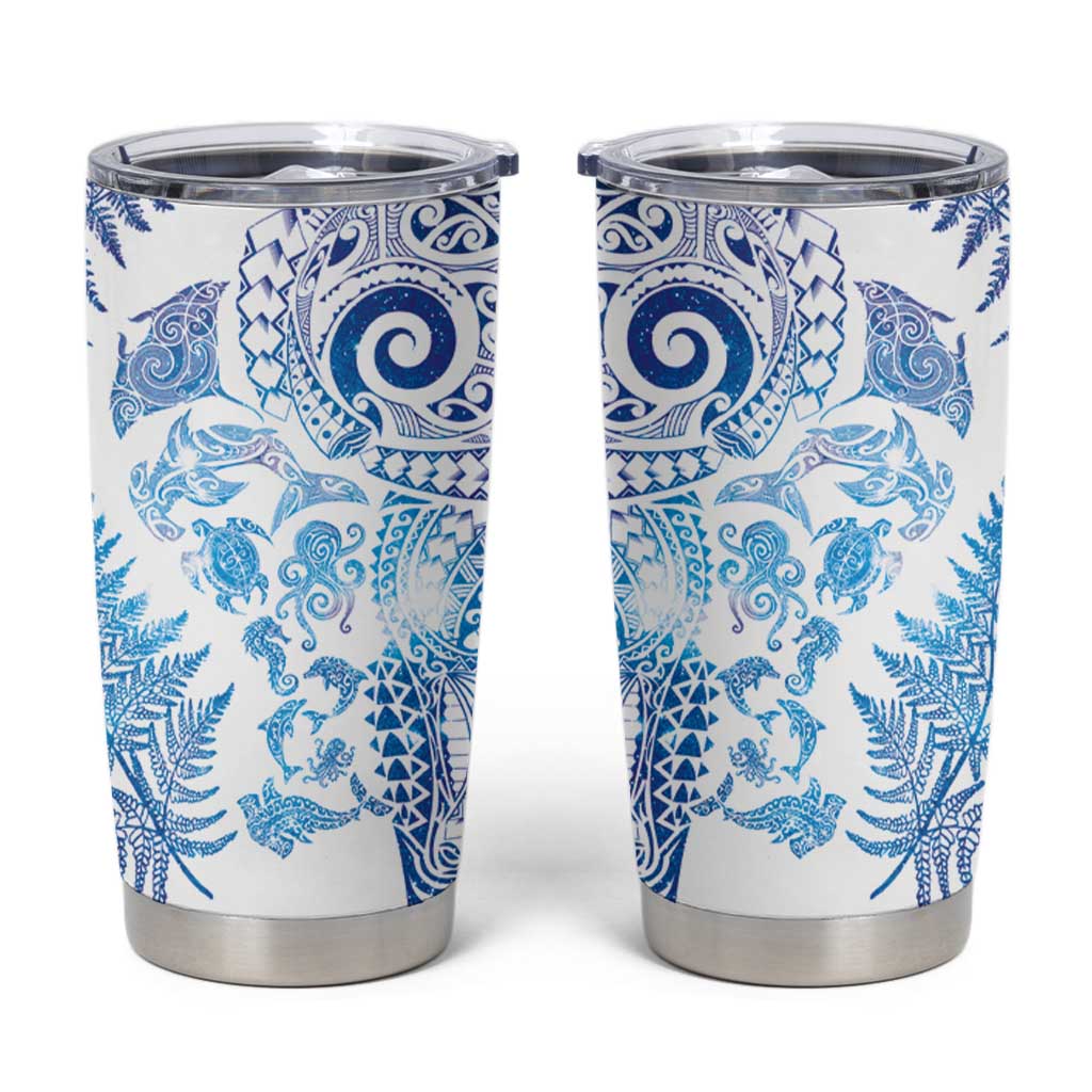 New Zealand Sea Animals Tumbler Cup with Maori Koru Tribal Tattoo and Silver Ferns Galaxy Style LT03 Multicolor - Polynesian Pride