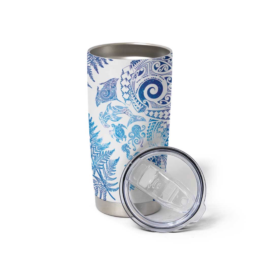 New Zealand Sea Animals Tumbler Cup with Maori Koru Tribal Tattoo and Silver Ferns Galaxy Style LT03 - Polynesian Pride