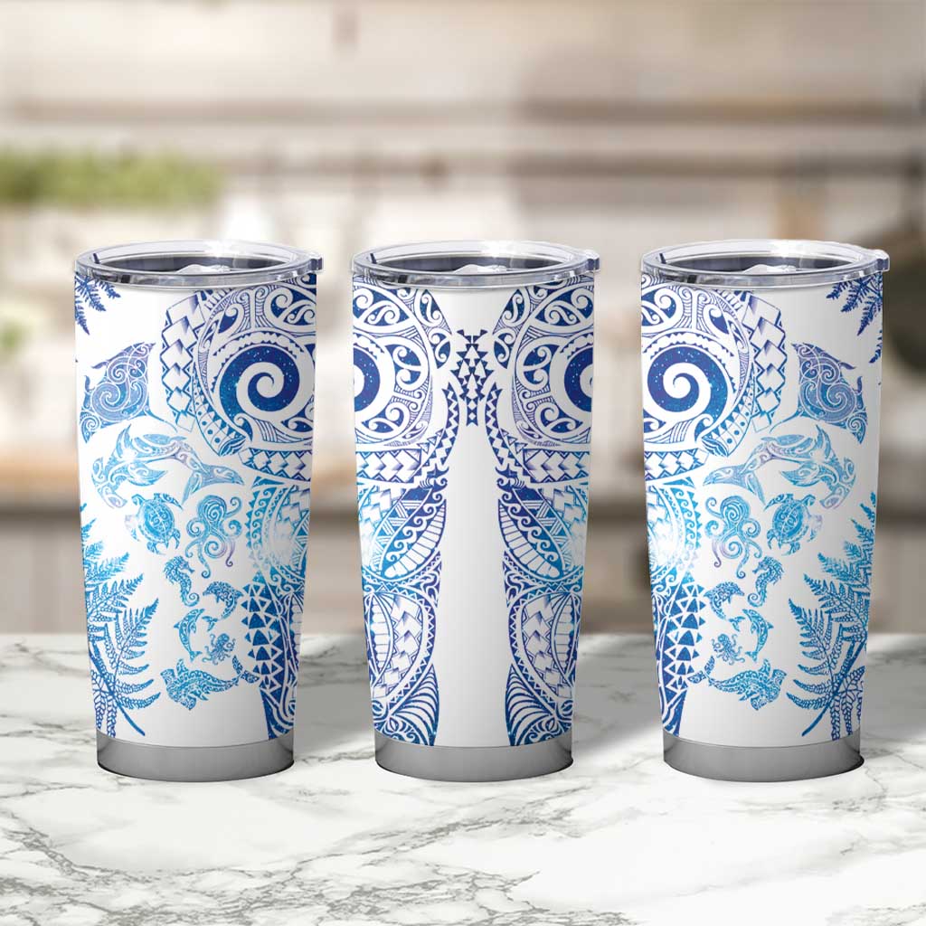 New Zealand Sea Animals Tumbler Cup with Maori Koru Tribal Tattoo and Silver Ferns Galaxy Style LT03 - Polynesian Pride