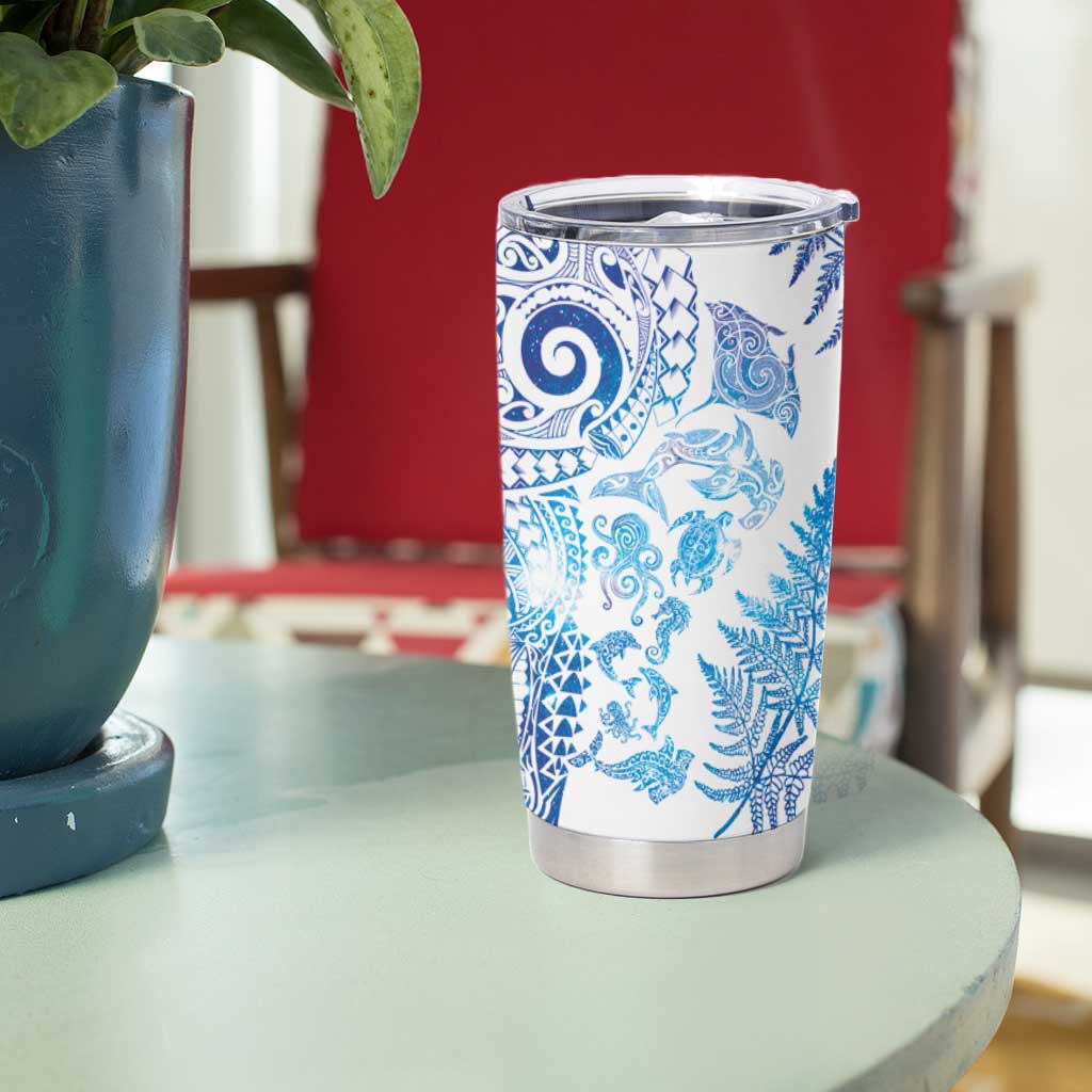 New Zealand Sea Animals Tumbler Cup with Maori Koru Tribal Tattoo and Silver Ferns Galaxy Style LT03 - Polynesian Pride