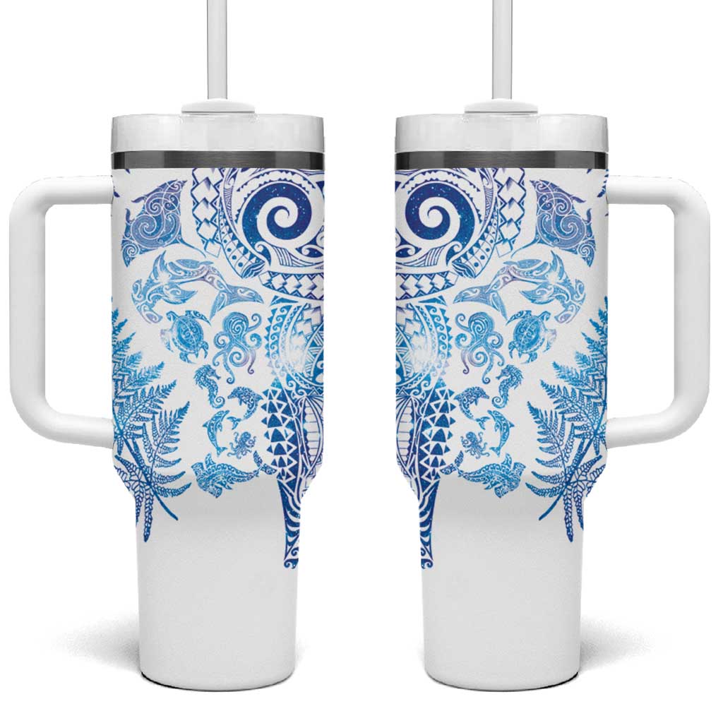 New Zealand Sea Animals Tumbler With Handle with Maori Koru Tribal Tattoo and Silver Ferns Galaxy Style LT03 One Size: 40 oz Multicolor - Polynesian Pride