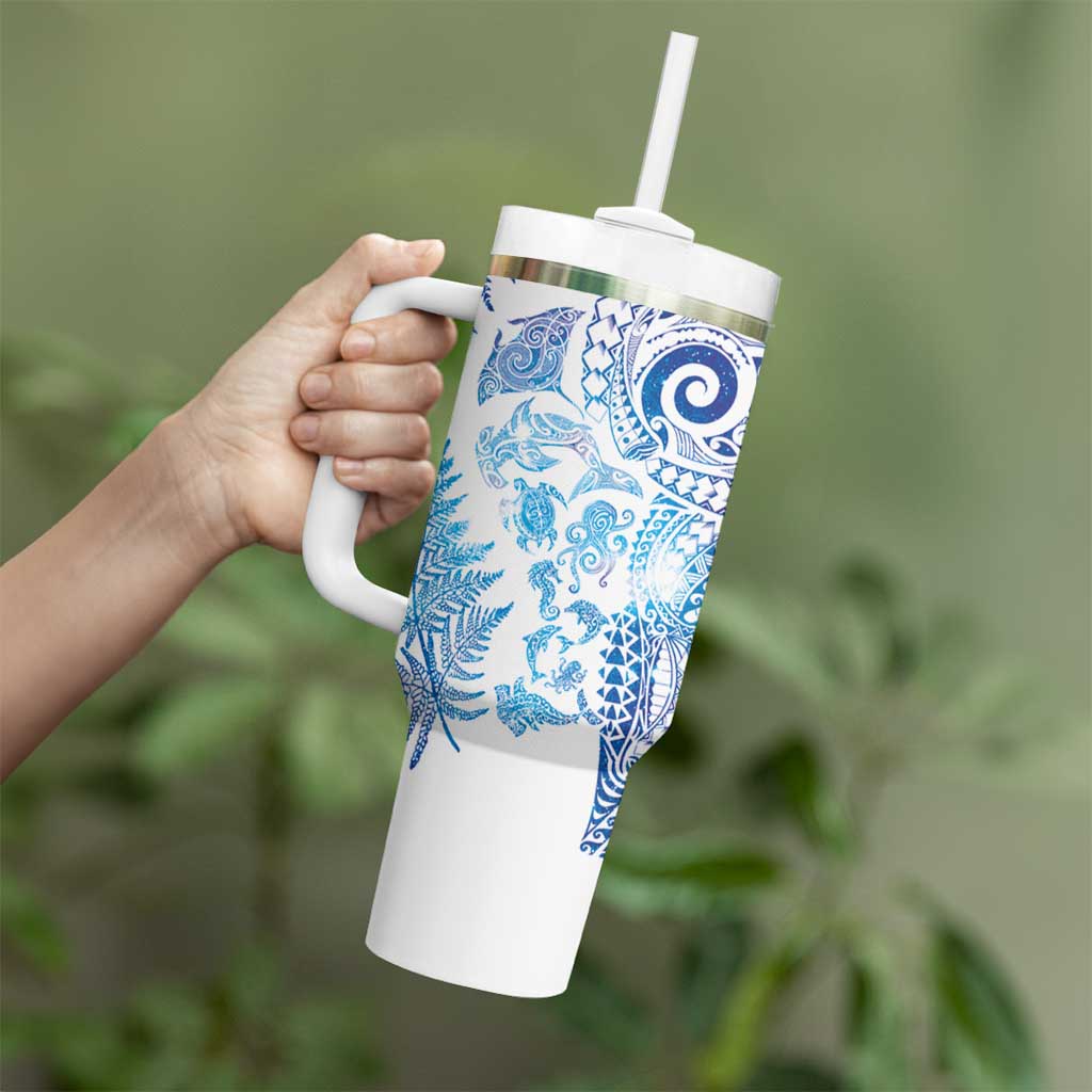 New Zealand Sea Animals Tumbler With Handle with Maori Koru Tribal Tattoo and Silver Ferns Galaxy Style LT03 - Polynesian Pride