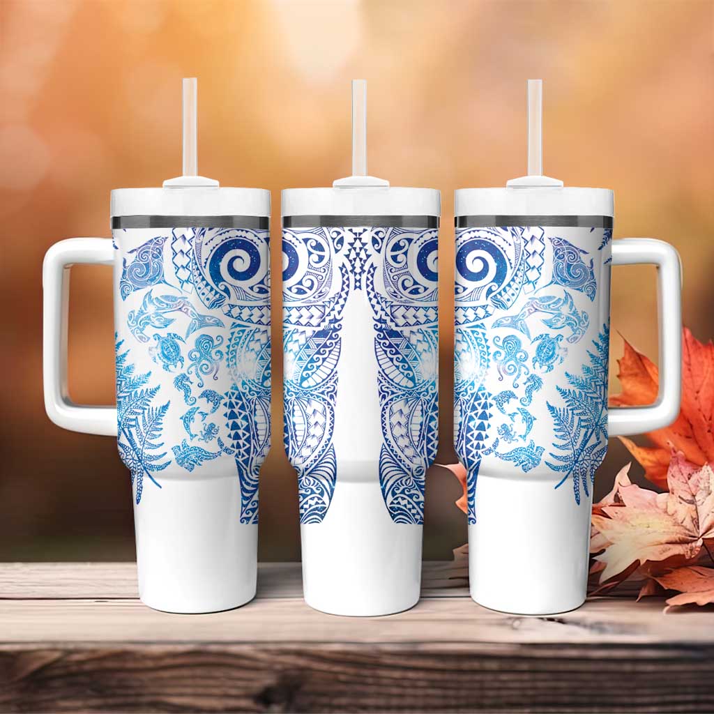 New Zealand Sea Animals Tumbler With Handle with Maori Koru Tribal Tattoo and Silver Ferns Galaxy Style LT03 - Polynesian Pride