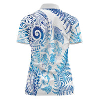 New Zealand Sea Animals Women Polo Shirt with Maori Koru Tribal Tattoo and Silver Ferns Galaxy Style LT03 - Polynesian Pride