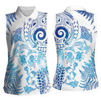 New Zealand Sea Animals Women Sleeveless Polo Shirt with Maori Koru Tribal Tattoo and Silver Ferns Galaxy Style LT03 - Polynesian Pride
