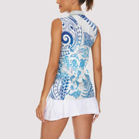 New Zealand Sea Animals Women Sleeveless Polo Shirt with Maori Koru Tribal Tattoo and Silver Ferns Galaxy Style LT03 - Polynesian Pride