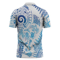New Zealand Sea Animals Zipper Polo Shirt with Maori Koru Tribal Tattoo and Silver Ferns Galaxy Style LT03 - Polynesian Pride