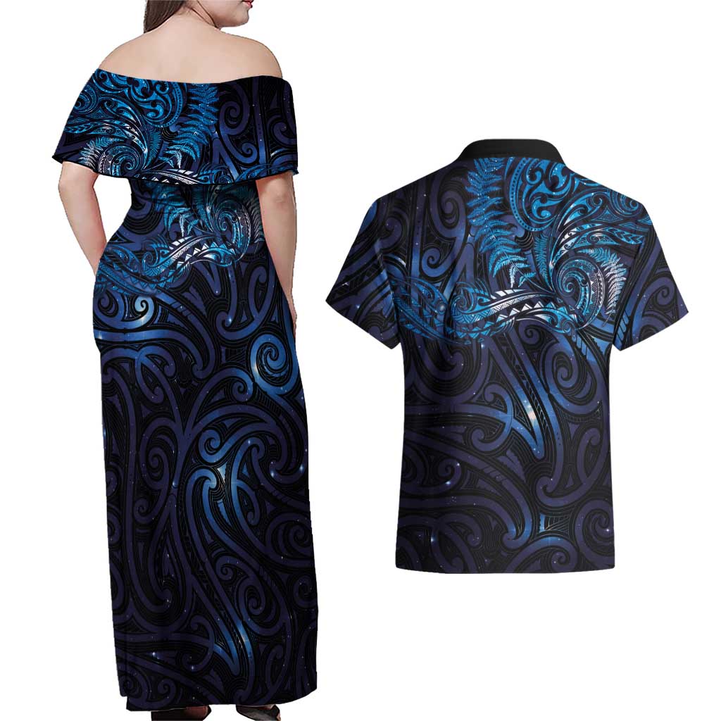 New Zealand New Year-Matariki Couples Matching Off Shoulder Maxi Dress and Hawaiian Shirt Aotearoa Maori Tattoo Galaxy Sky LT03 - Polynesian Pride