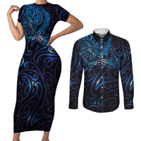 New Zealand New Year-Matariki Couples Matching Short Sleeve Bodycon Dress and Long Sleeve Button Shirt Aotearoa Maori Tattoo Galaxy Sky LT03 Multicolor - Polynesian Pride
