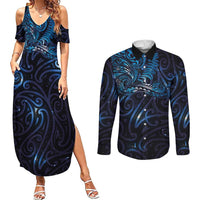 New Zealand New Year-Matariki Couples Matching Summer Maxi Dress and Long Sleeve Button Shirt Aotearoa Maori Tattoo Galaxy Sky LT03 Multicolor - Polynesian Pride