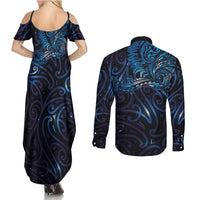 New Zealand New Year-Matariki Couples Matching Summer Maxi Dress and Long Sleeve Button Shirt Aotearoa Maori Tattoo Galaxy Sky LT03 - Polynesian Pride