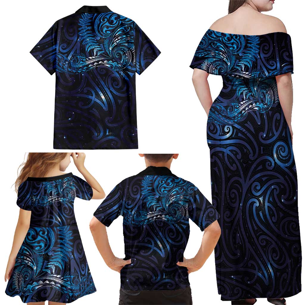 New Zealand New Year-Matariki Family Matching Off Shoulder Maxi Dress and Hawaiian Shirt Aotearoa Maori Tattoo Galaxy Sky LT03 - Polynesian Pride