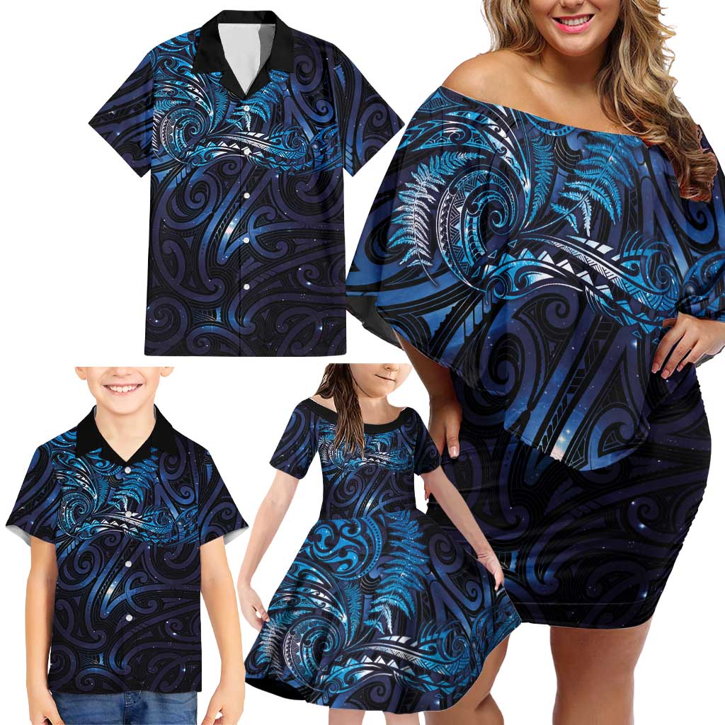 New Zealand New Year-Matariki Family Matching Off Shoulder Short Dress and Hawaiian Shirt Aotearoa Maori Tattoo Galaxy Sky LT03 - Polynesian Pride