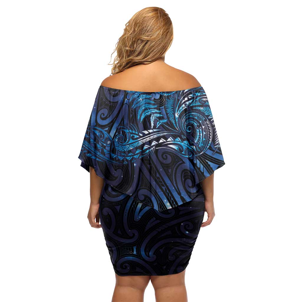 New Zealand New Year-Matariki Family Matching Off Shoulder Short Dress and Hawaiian Shirt Aotearoa Maori Tattoo Galaxy Sky LT03 - Polynesian Pride