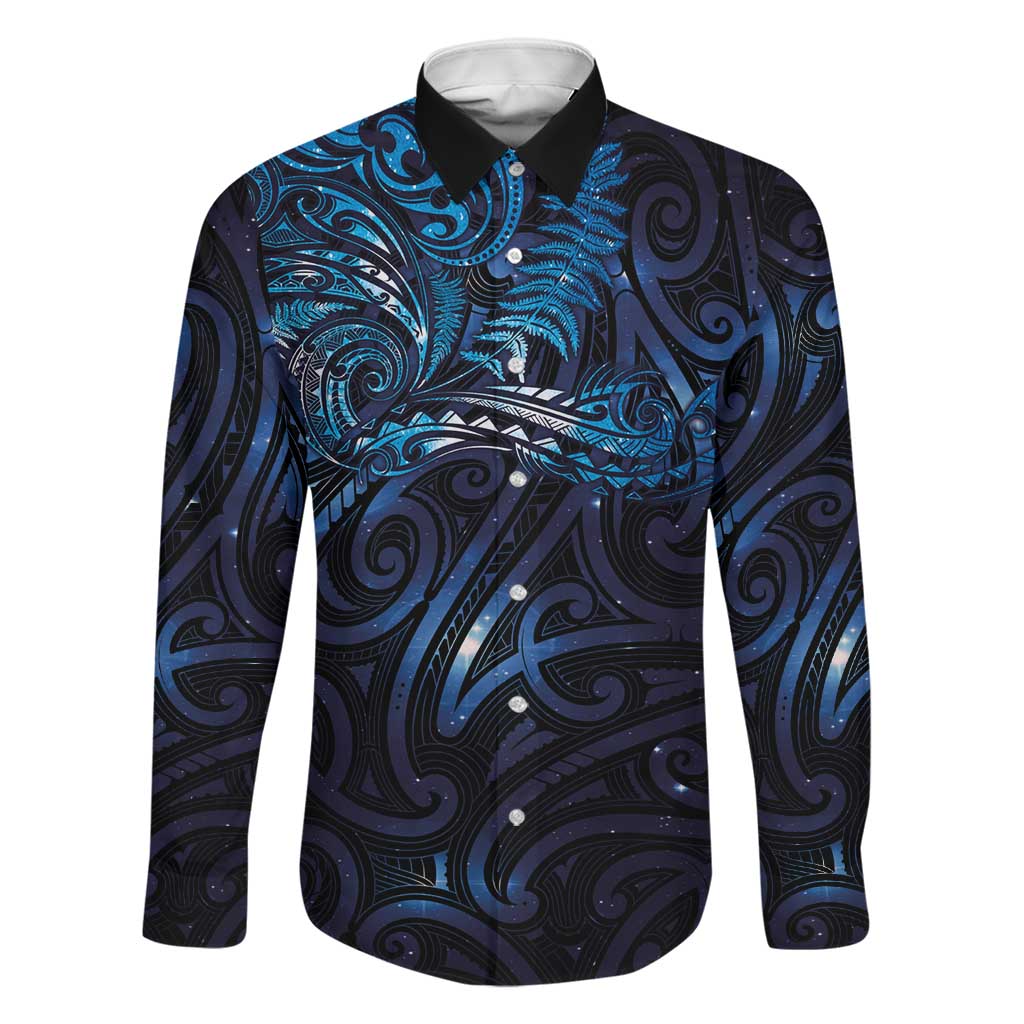 New Zealand New Year-Matariki Family Matching Summer Maxi Dress and Hawaiian Shirt Aotearoa Maori Tattoo Galaxy Sky LT03 Dad's Shirt - Long Sleeve Multicolor - Polynesian Pride